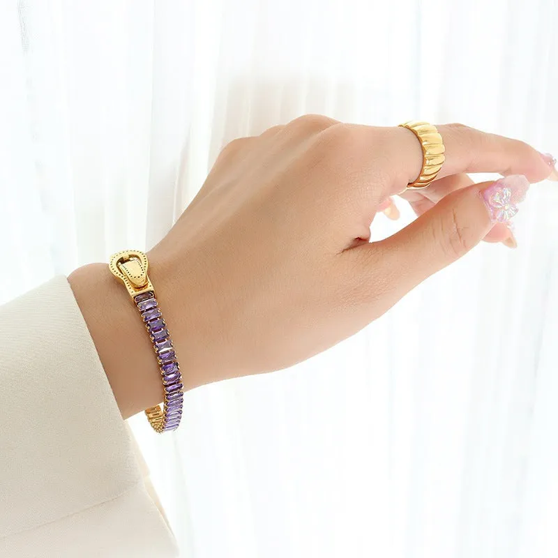 Wholesale gold-plated zircon double-sided iron buckle design titanium steel four-corner buckle bracelet