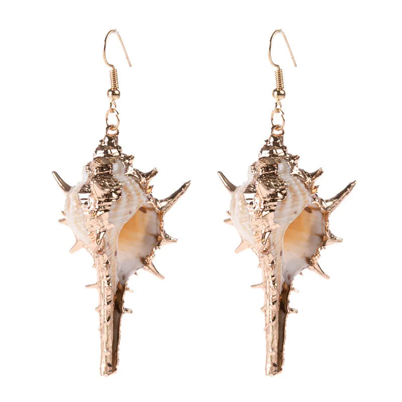 Wholesale Gold-rimmed Ocean Style Conch Seashell Earrings