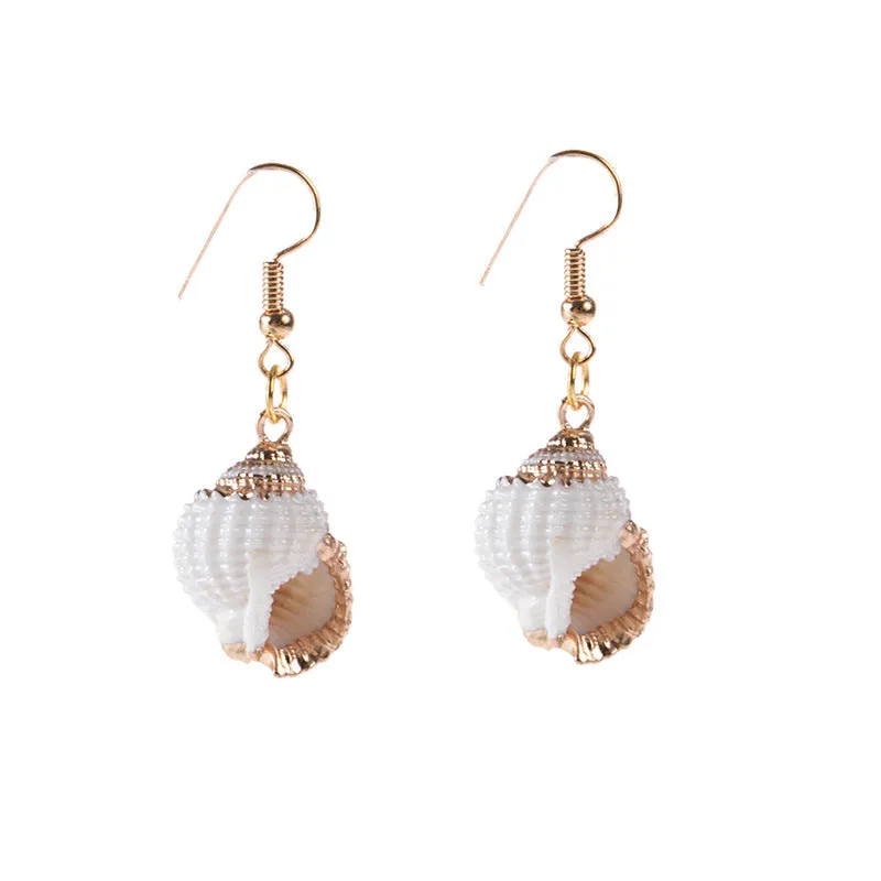 Wholesale Gold-rimmed Ocean Style Conch Seashell Earrings
