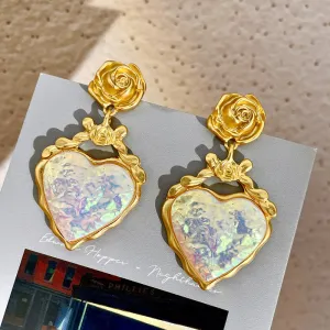 Wholesale Gold Rose Love Alloy Earrings