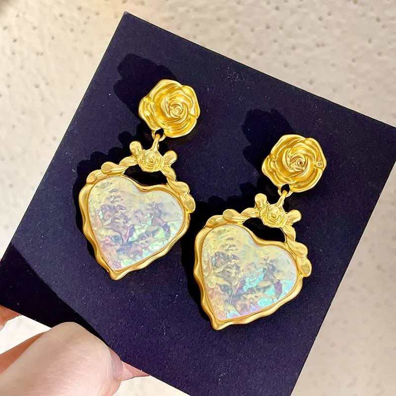 Wholesale Gold Rose Love Alloy Earrings