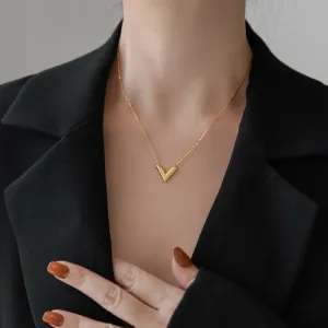 Wholesale Gold Titanium Steel V-Shaped Earrings and Necklace Fashion Set