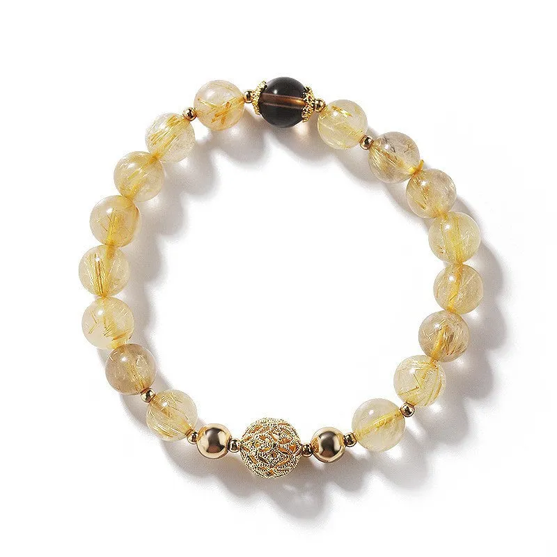 Wholesale Golden Rutilated Quartz Citrine Vintage Natural Crystal Bracelet