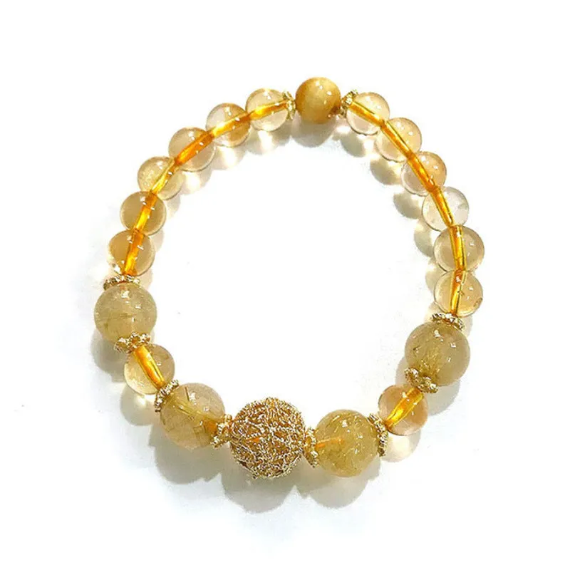 Wholesale Golden Rutilated Quartz Citrine Vintage Natural Crystal Bracelet