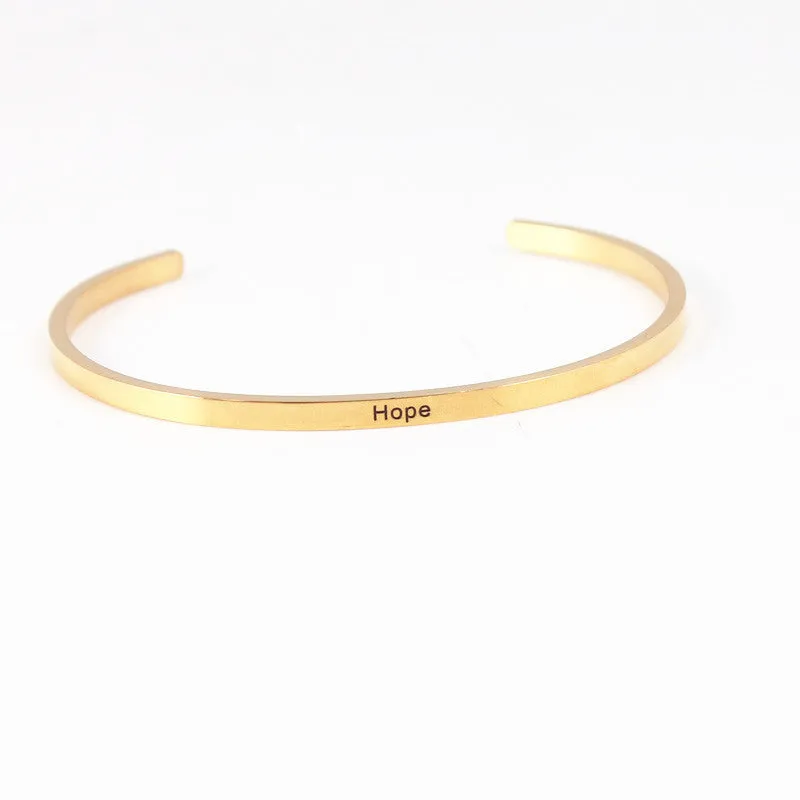 Wholesale Golden Titanium Steel Opening C-shaped Lettering Stainless Steel Couple Bracelet