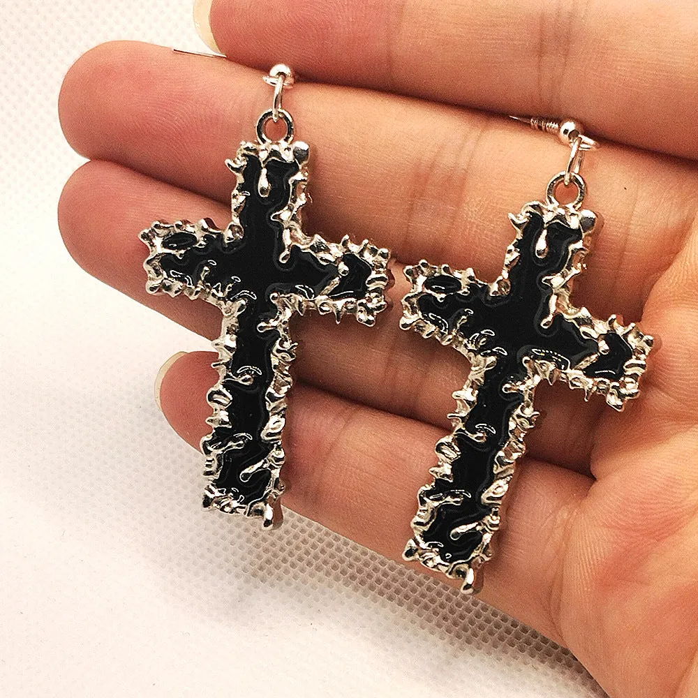 Wholesale Goth Oil Drop Cross Alloy Earrings
