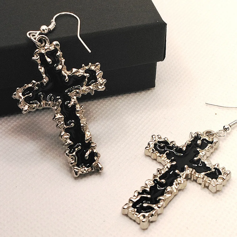 Wholesale Goth Oil Drop Cross Alloy Earrings