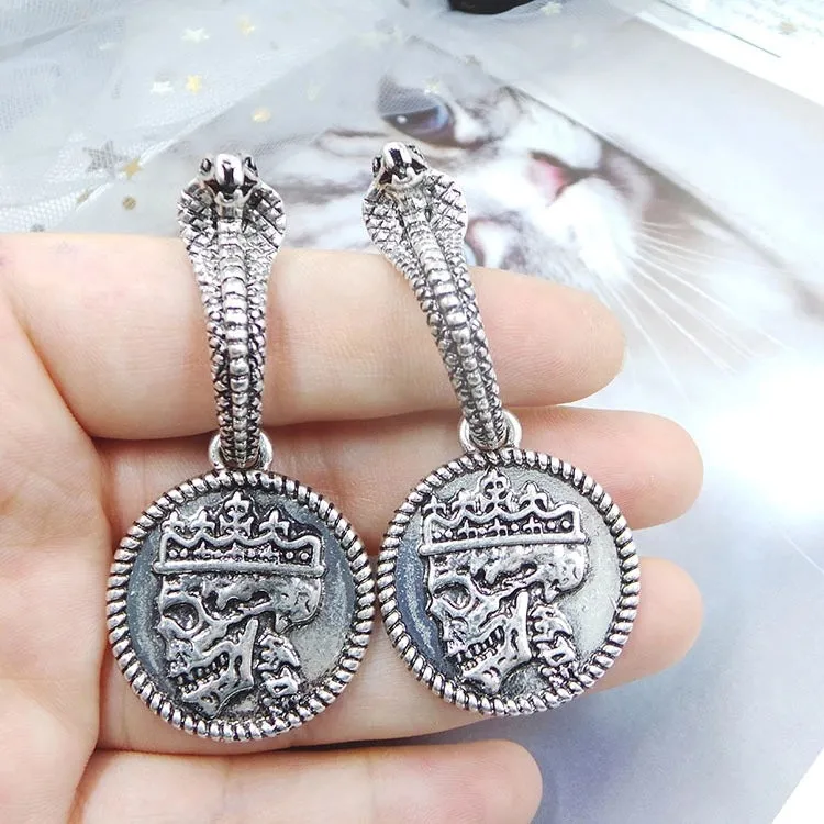 Wholesale Gothic Cobra Long Exaggerated Skull Head Alloy Earrings