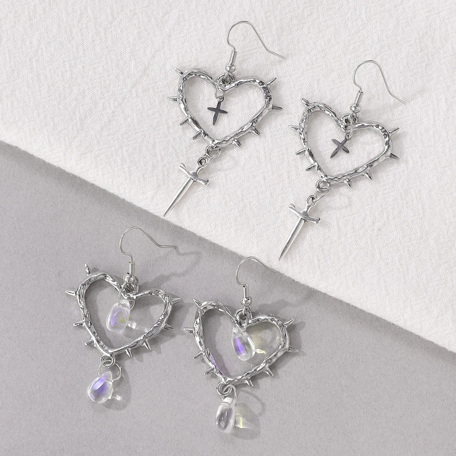 Wholesale Gothic handmade thorn heart-shaped cross water drop punk pendant