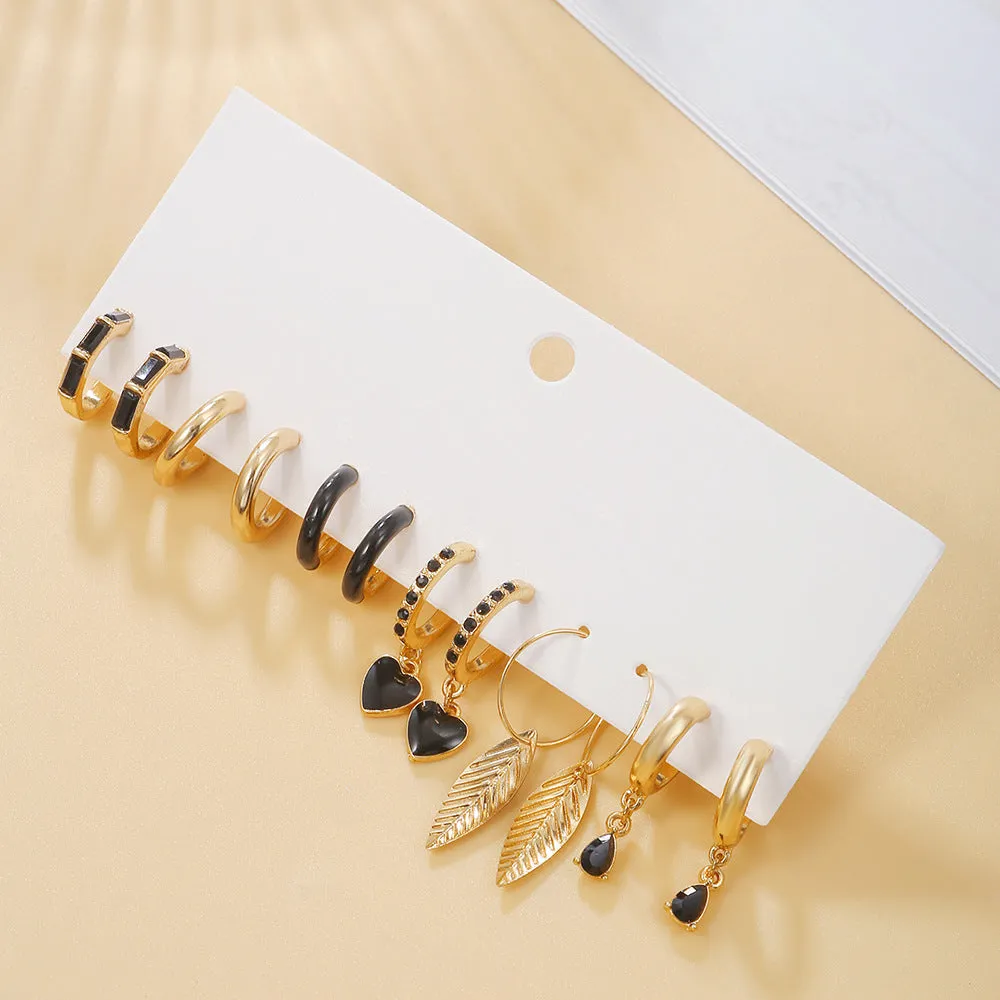 Wholesale Gothic Metallic Leaf Heart Alloy Earrings Set of 6