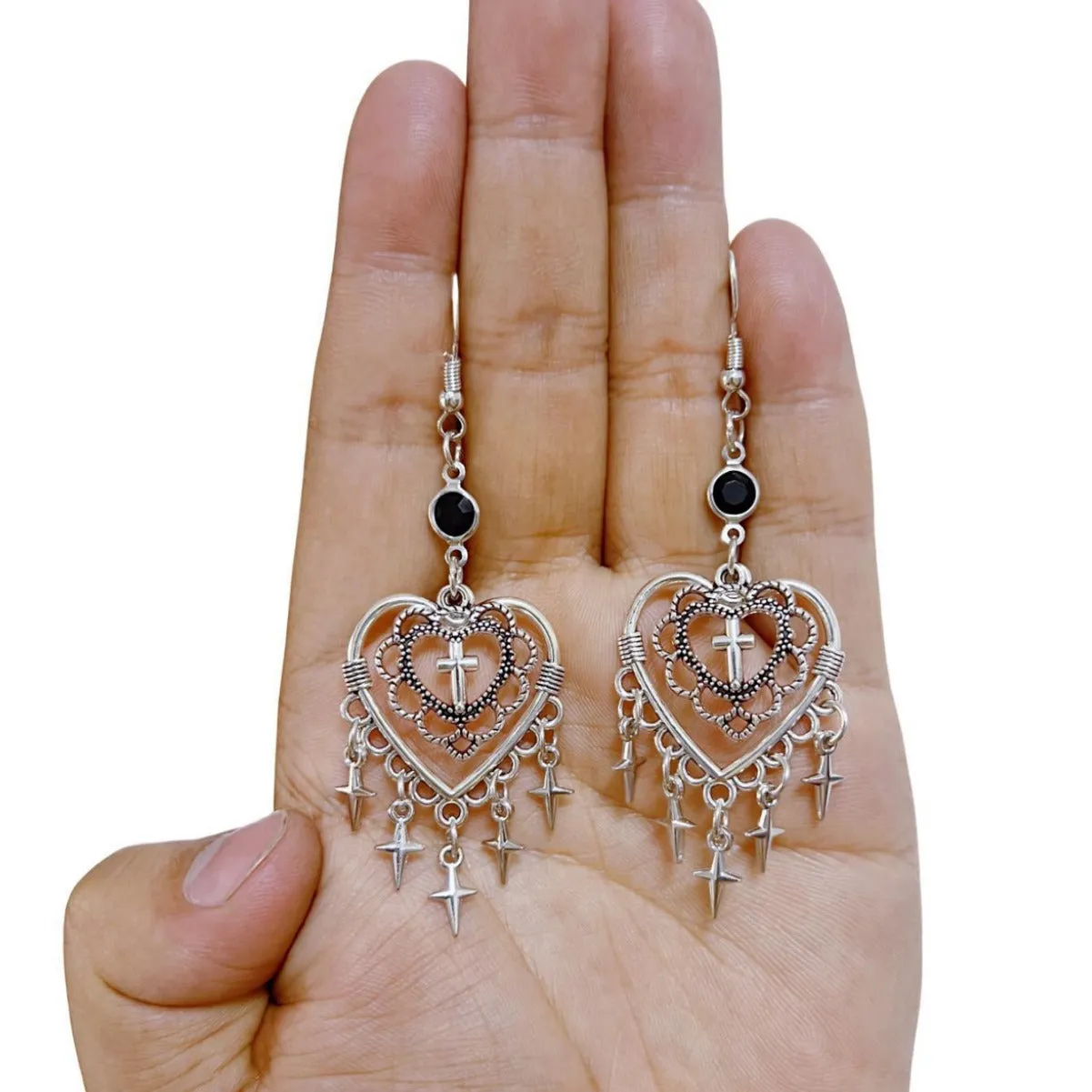 Wholesale Gothic Punk Vintage Cross Heart Earrings