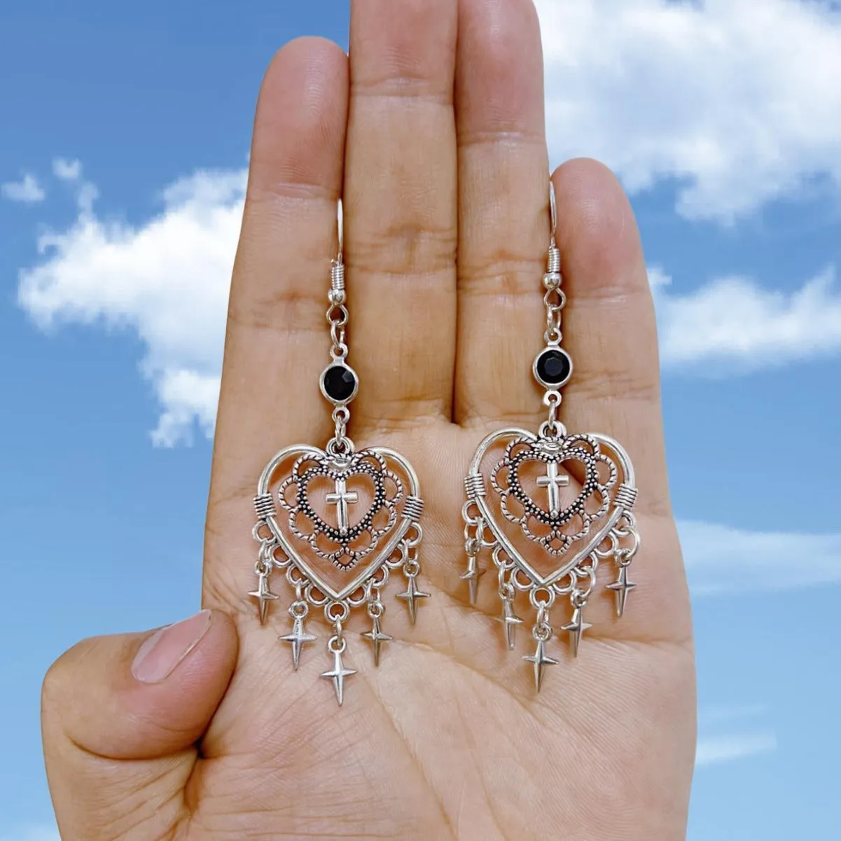 Wholesale Gothic Punk Vintage Cross Heart Earrings