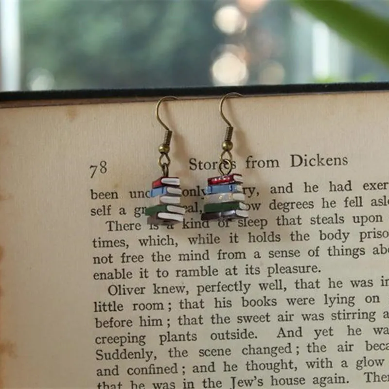 Wholesale Gothic Retro Creative Stacking Book Library Color Earrings