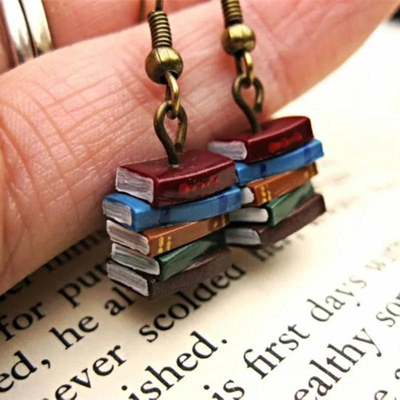Wholesale Gothic Retro Creative Stacking Book Library Color Earrings