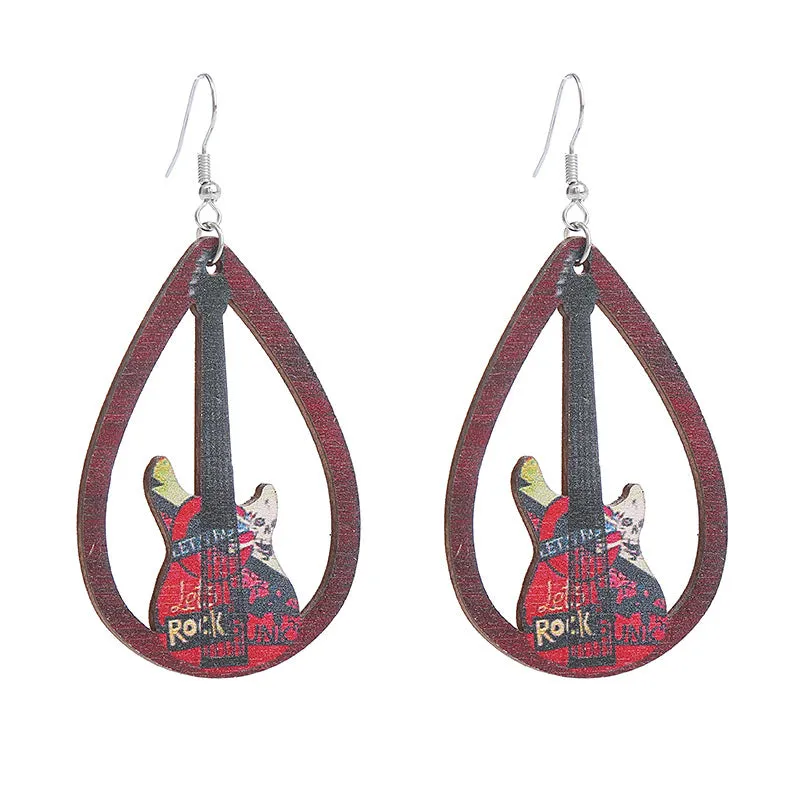 Wholesale Gramophone Guitar Harp Wooden Earrings