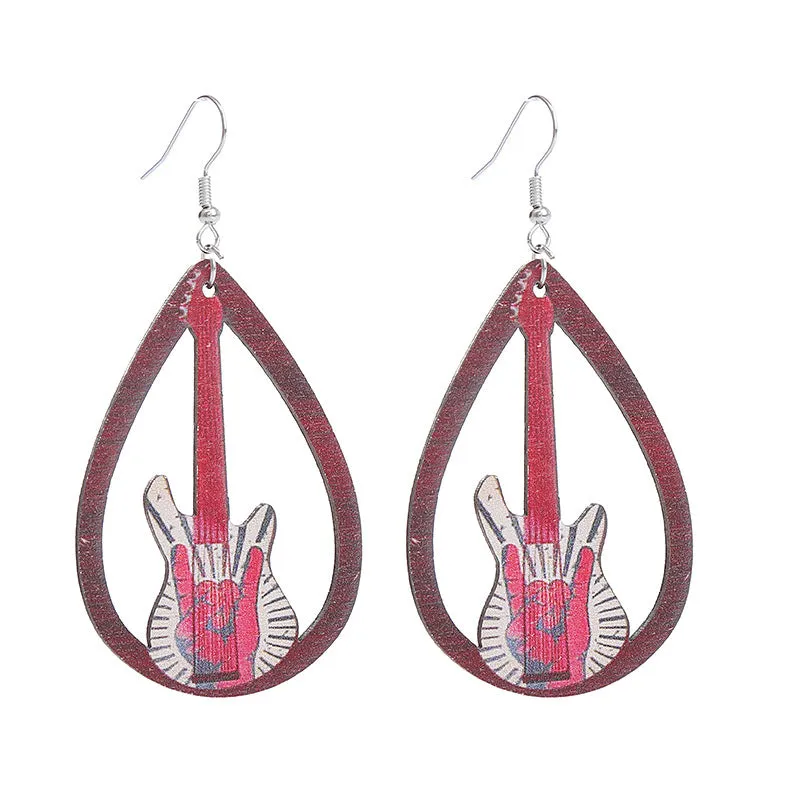 Wholesale Gramophone Guitar Harp Wooden Earrings