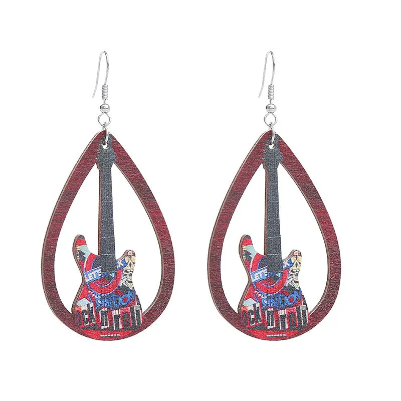 Wholesale Gramophone Guitar Harp Wooden Earrings