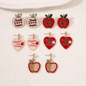 Wholesale Gratitude Teacher Studded Apple Alloy Earrings