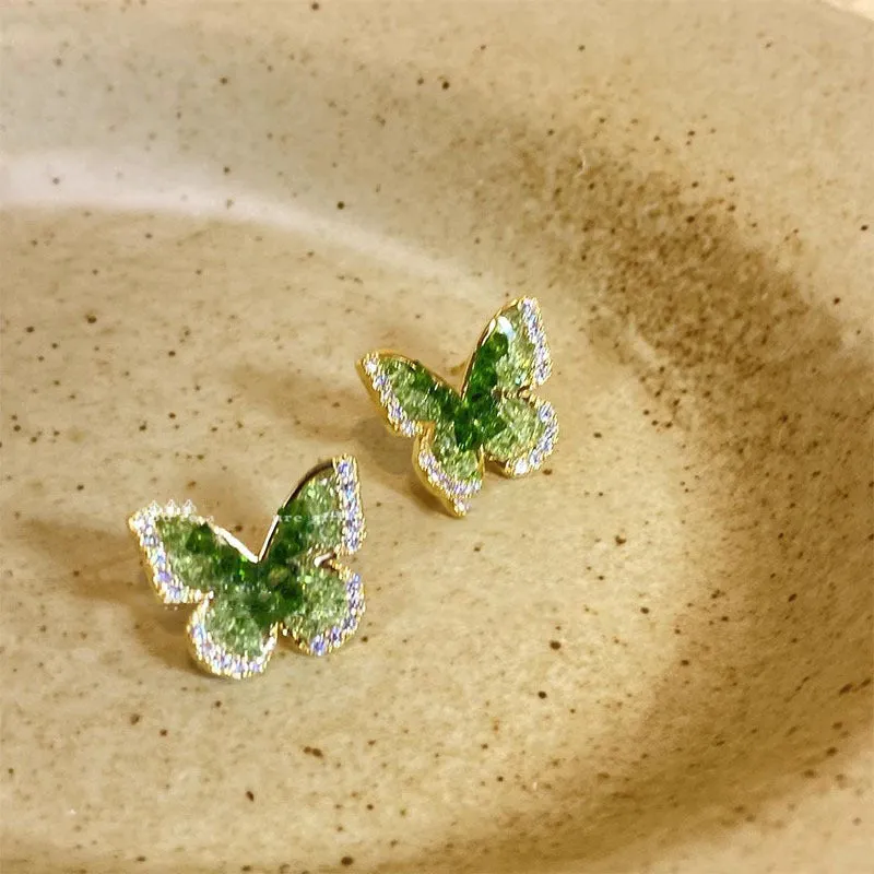 Wholesale Green Crystal Butterfly Fashion Earrings