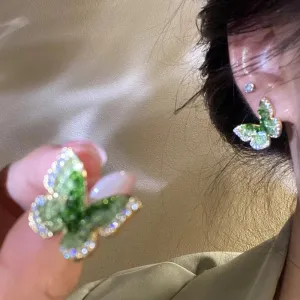 Wholesale Green Crystal Butterfly Fashion Earrings