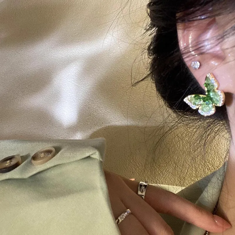 Wholesale Green Crystal Butterfly Fashion Earrings