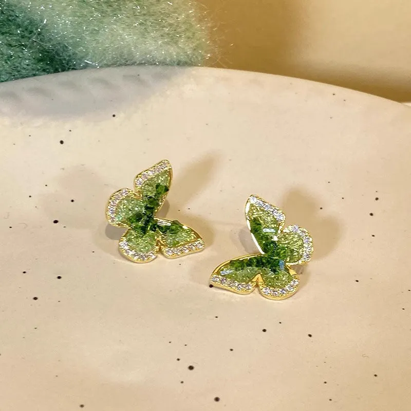 Wholesale Green Crystal Butterfly Fashion Earrings