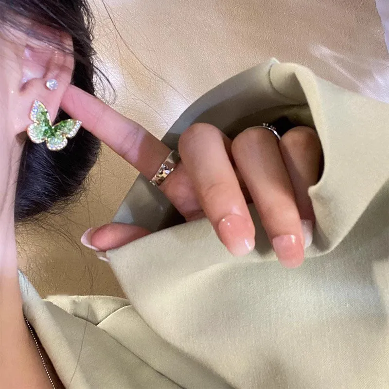 Wholesale Green Crystal Butterfly Fashion Earrings