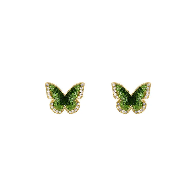Wholesale Green Crystal Butterfly High-end Fashion Earrings