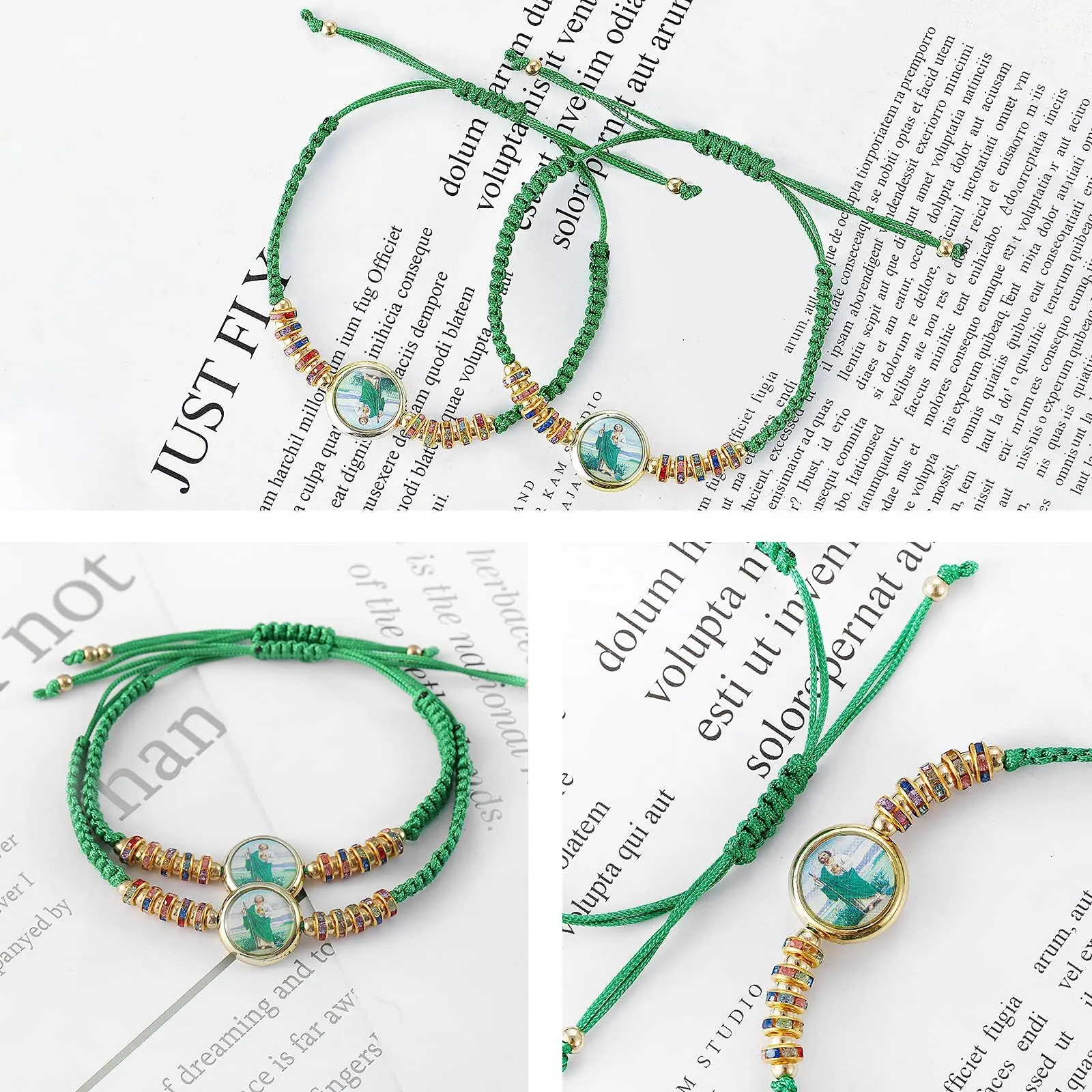 Wholesale Green Ladies Braided Faith Bracelet Set