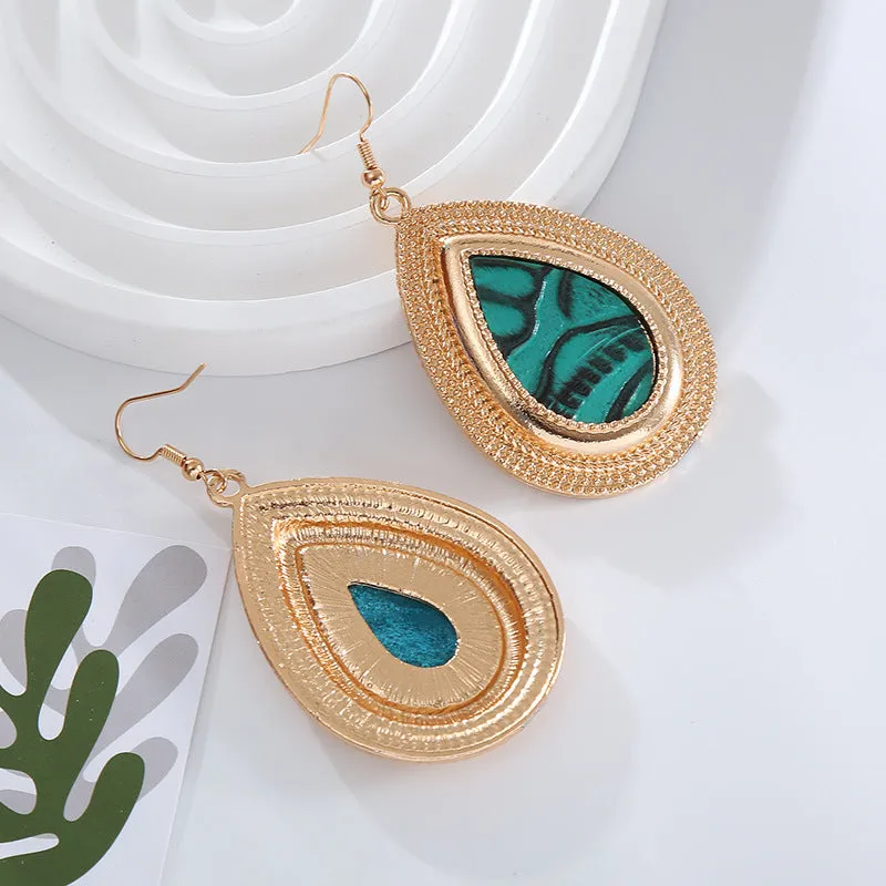 Wholesale Green Leather Printed Earrings