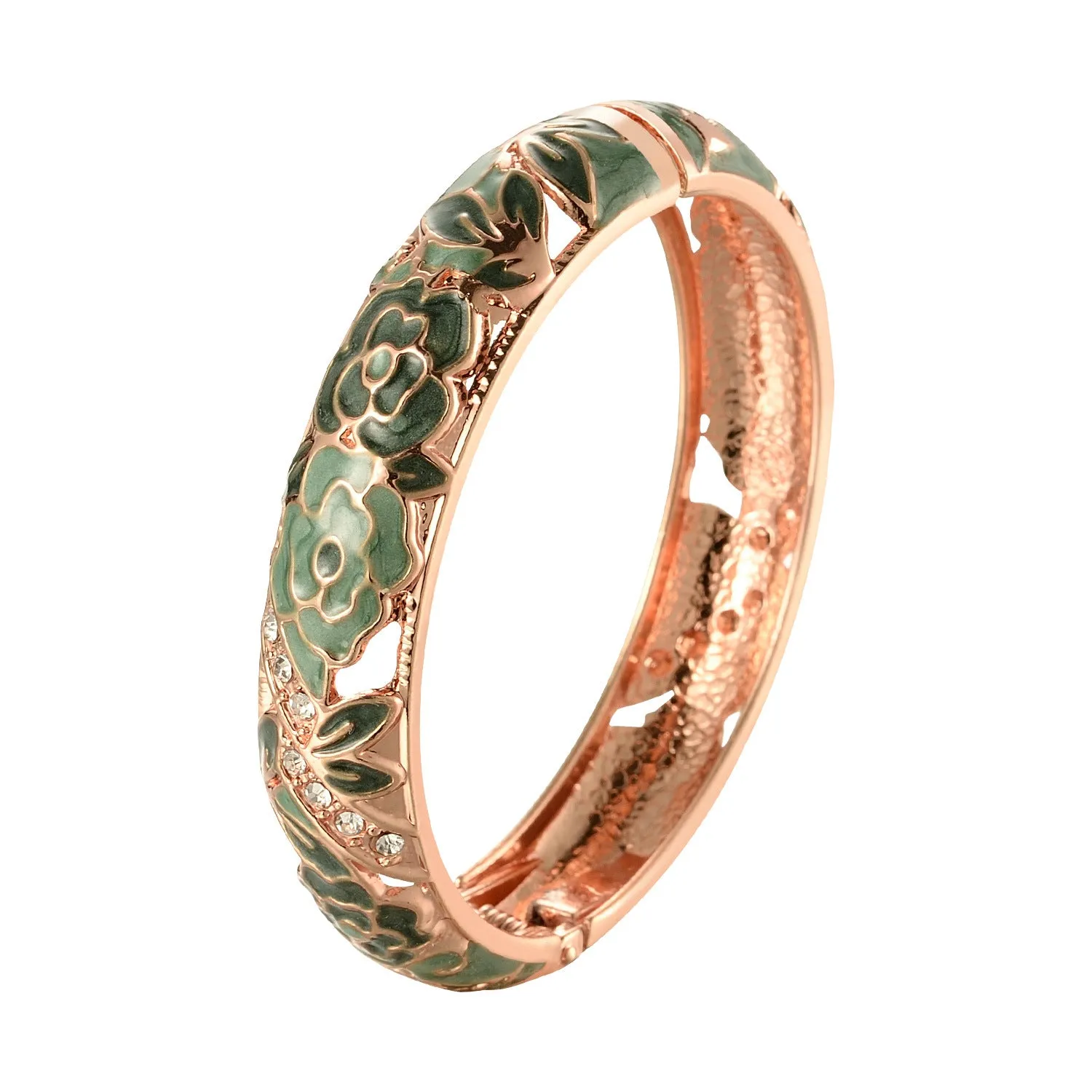 Wholesale Green Shamrock Enamel Drip Oil Flower Opening Alloy Bracelet