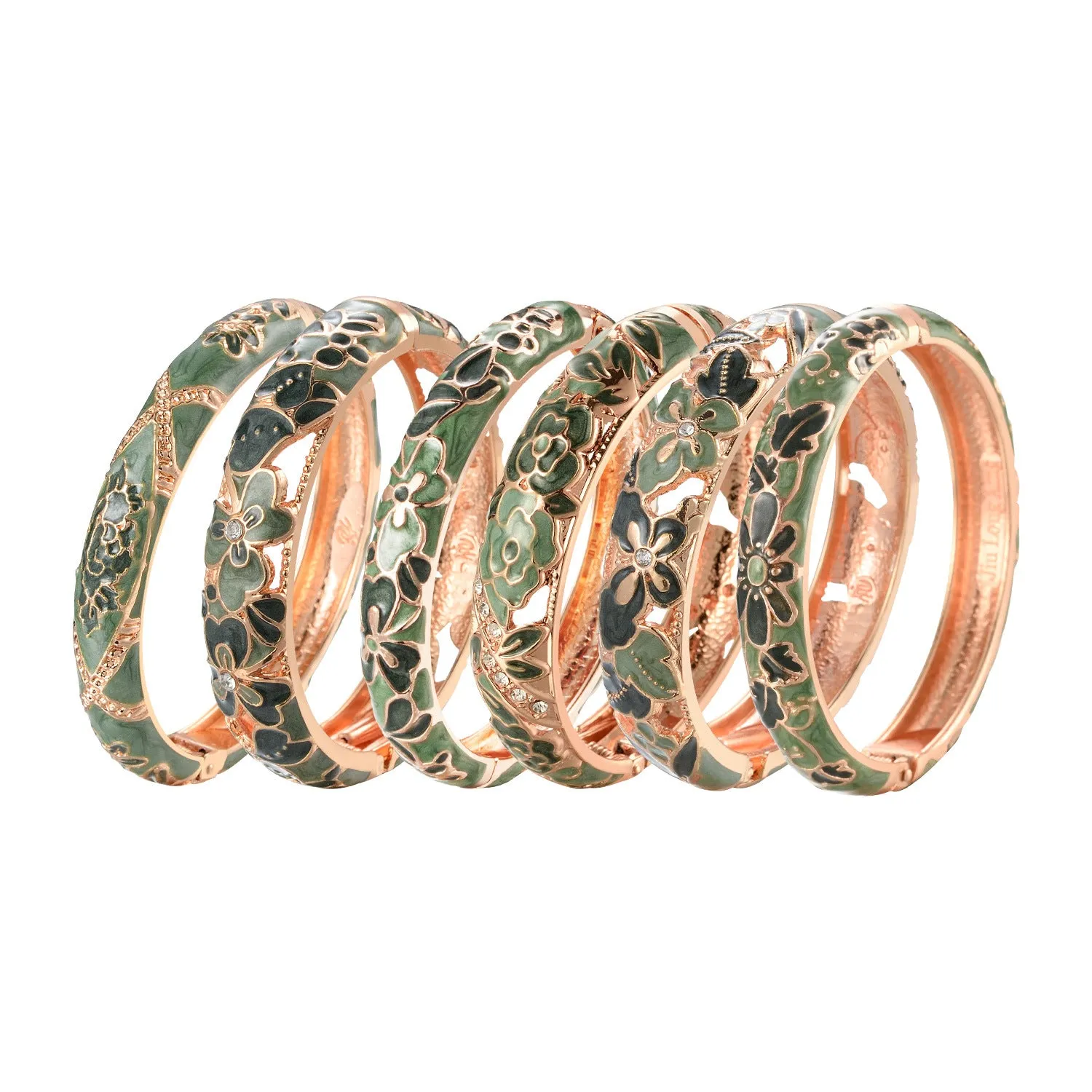 Wholesale Green Shamrock Enamel Drip Oil Flower Opening Alloy Bracelet