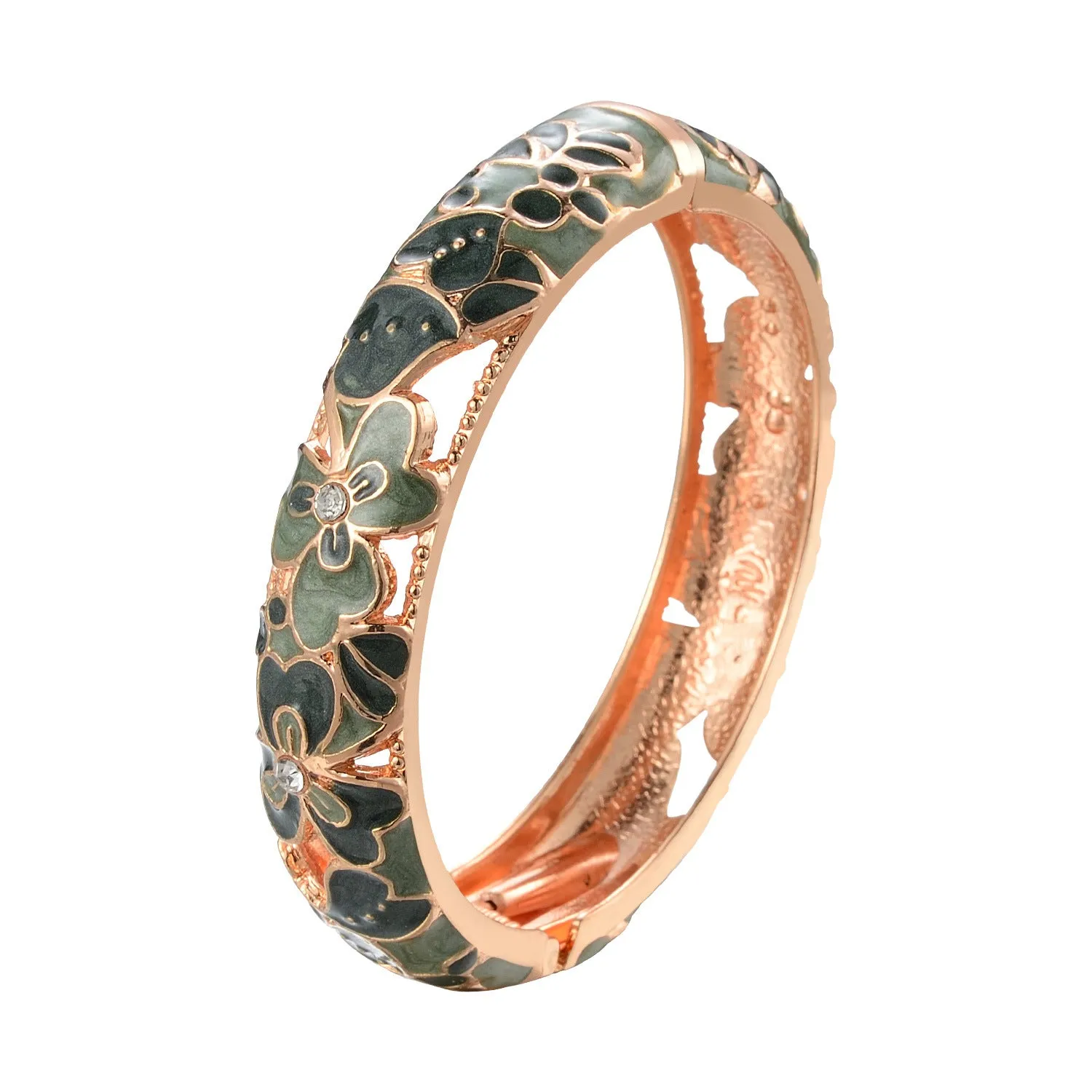 Wholesale Green Shamrock Enamel Drip Oil Flower Opening Alloy Bracelet