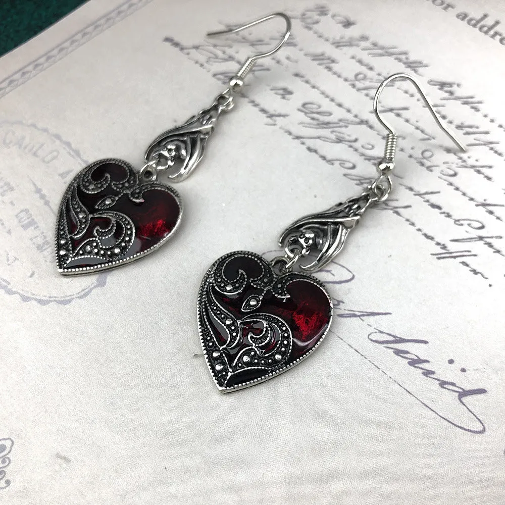 Wholesale Halloween Alloy Gothic Style Black Bat Dripping Oil Heart Shape Pattern Earrings