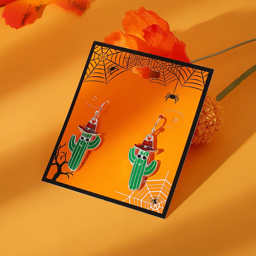 Wholesale Halloween BOO Cartoon Funny Boots Cactus Alloy Earrings
