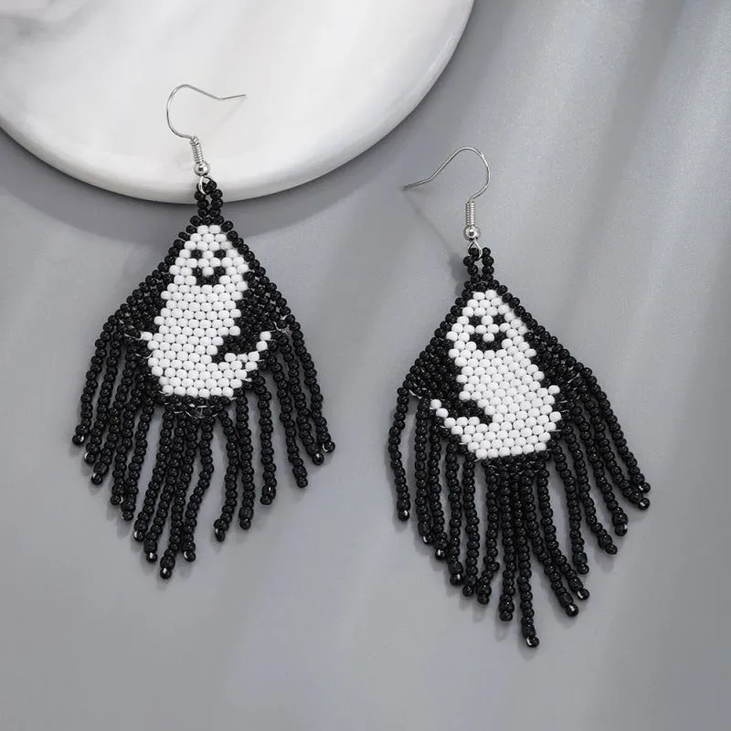 Wholesale Halloween Creative Skull Ghost Handmade Rice Bead Tassel Earrings