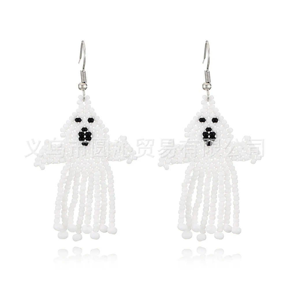 Wholesale Halloween Creative Skull Ghost Handmade Rice Bead Tassel Earrings