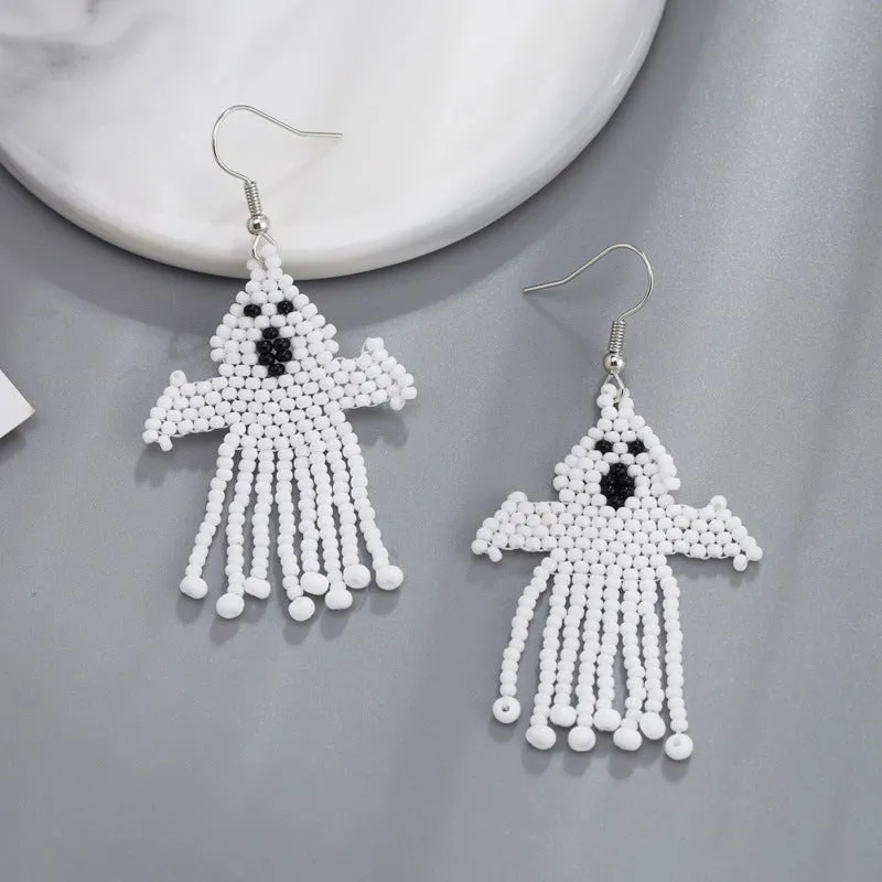 Wholesale Halloween Creative Skull Ghost Handmade Rice Bead Tassel Earrings