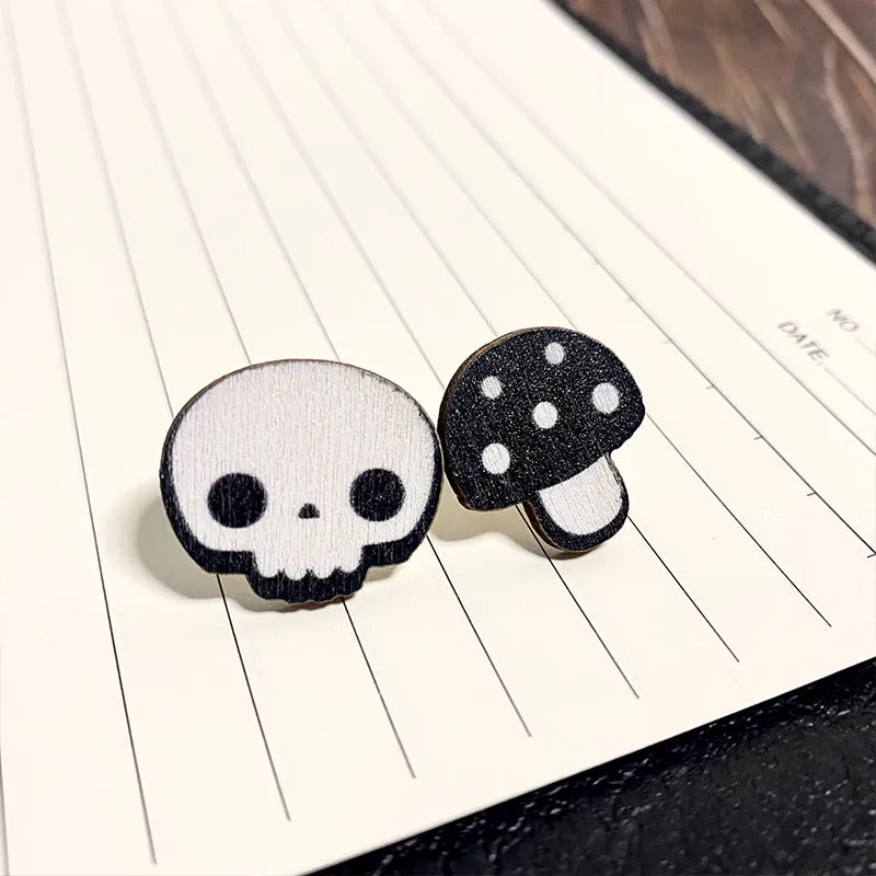 Wholesale Halloween Dark Style Skull Bat Wooden Earrings