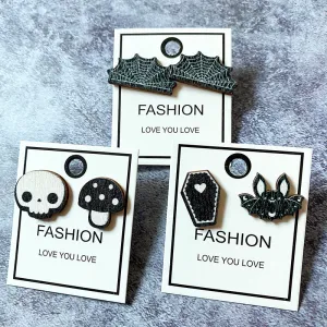 Wholesale Halloween Dark Style Skull Bat Wooden Earrings