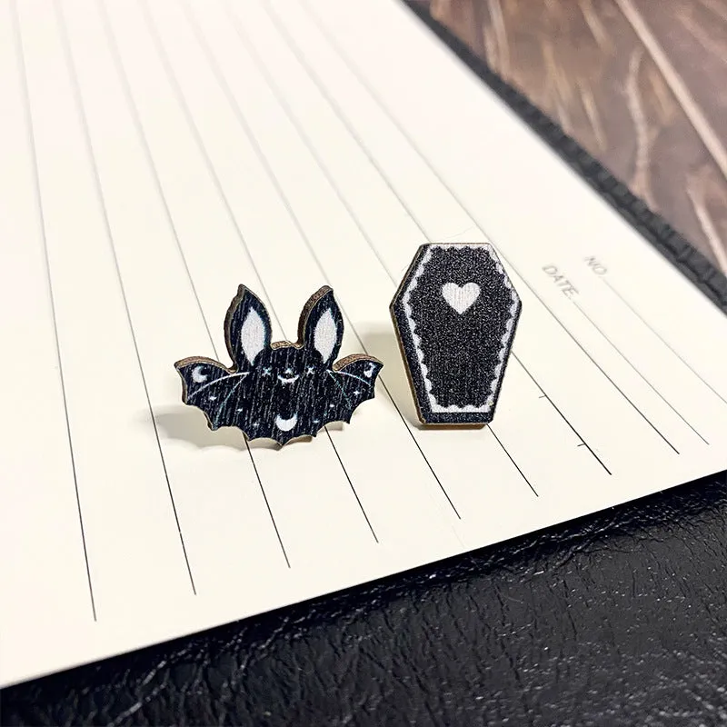 Wholesale Halloween Dark Style Skull Bat Wooden Earrings
