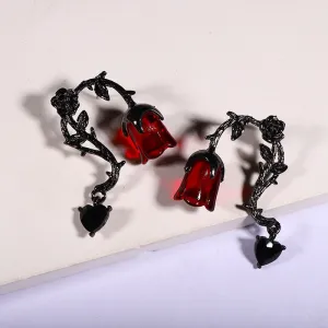 Wholesale Halloween Dark Style Thorn Vine Red Rose Flower Earrings