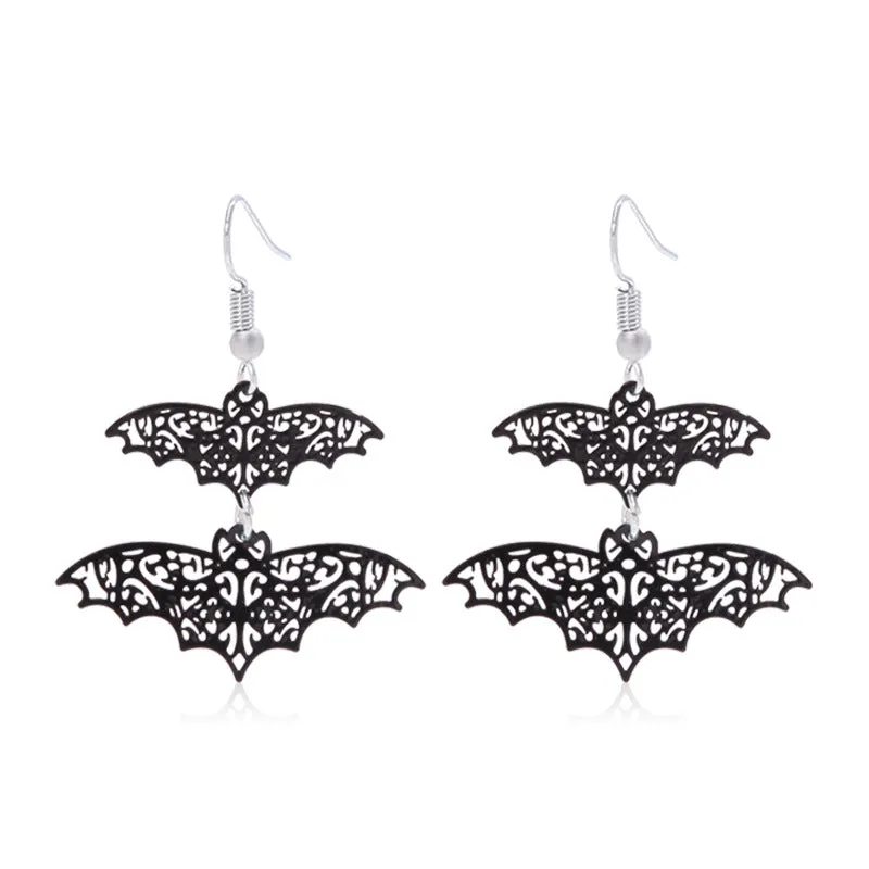 Wholesale Halloween Fashion Gothic Silver Vintage Skull Butterfly Earrings