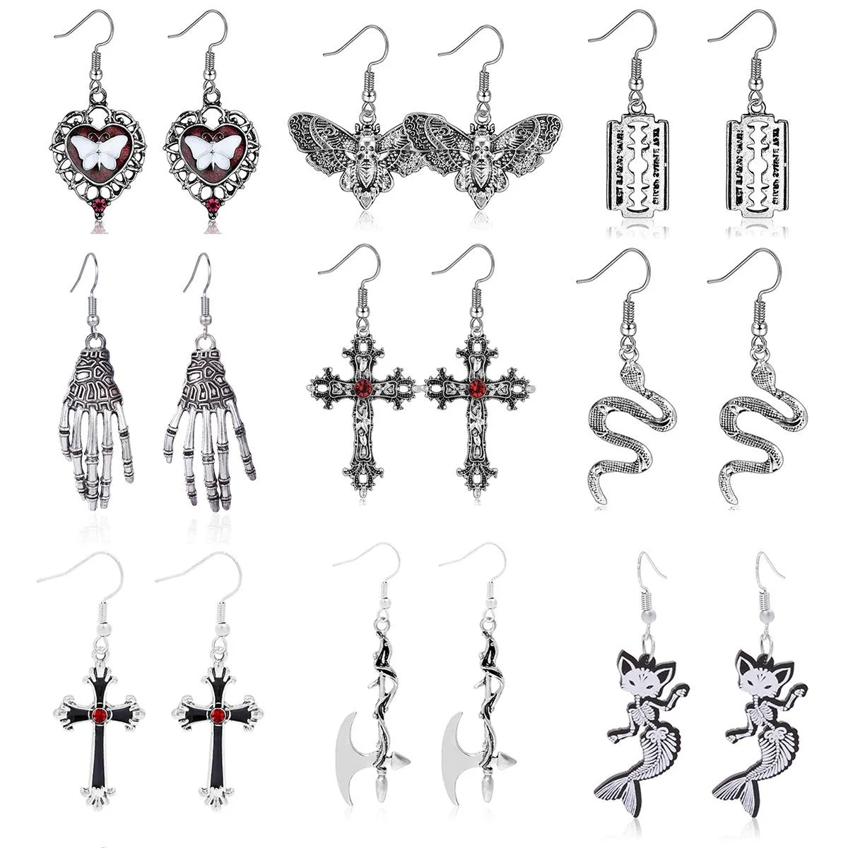 Wholesale Halloween Fashion Gothic Silver Vintage Skull Butterfly Earrings