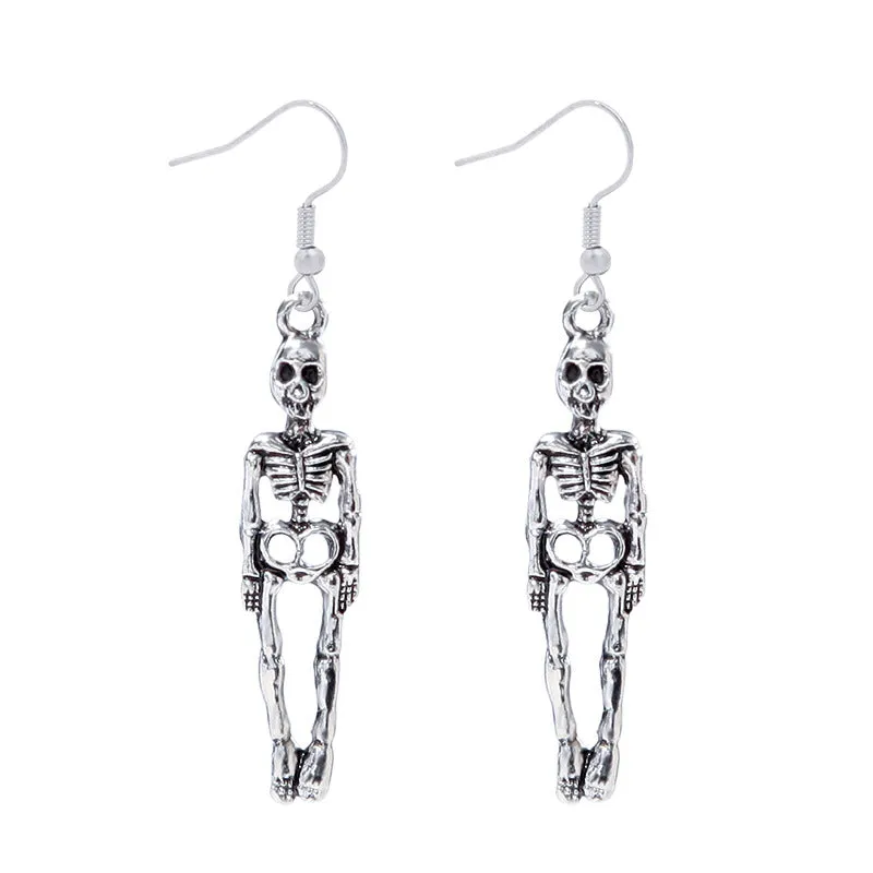 Wholesale Halloween Fashion Gothic Silver Vintage Skull Butterfly Earrings