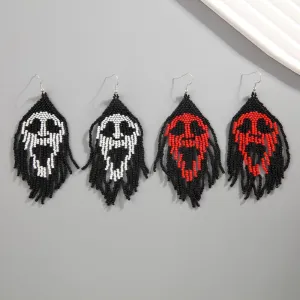 Wholesale Halloween Hand-woven Skull Pumpkin Tassel Rice Bead Earrings