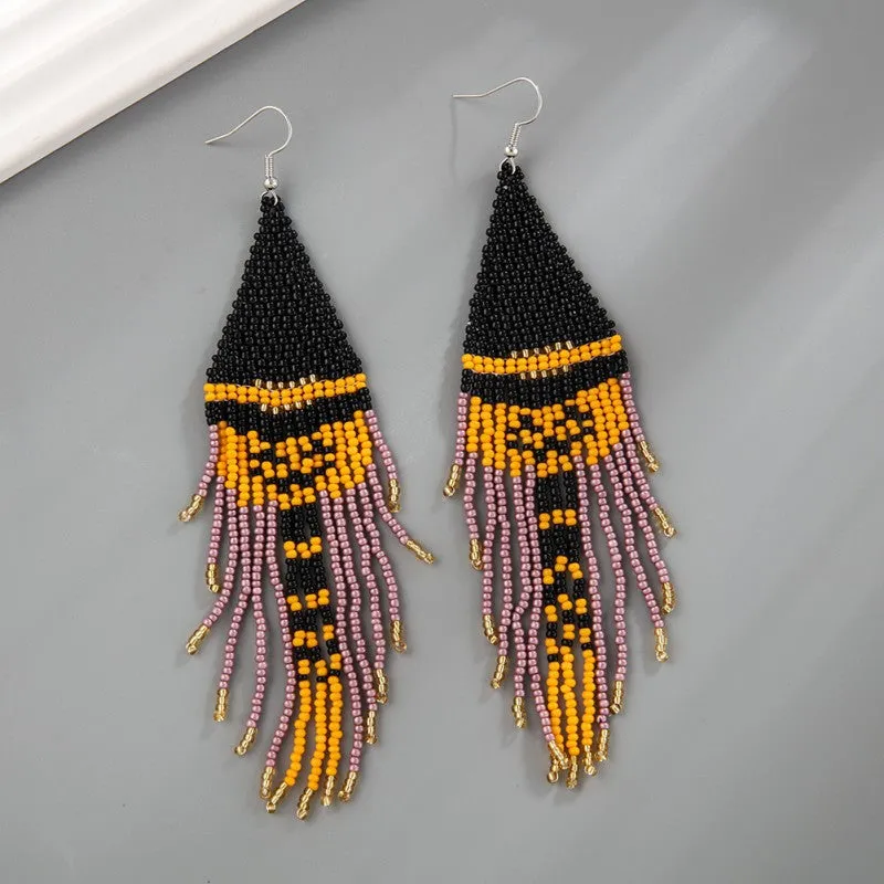 Wholesale Halloween Hand-woven Skull Pumpkin Tassel Rice Bead Earrings