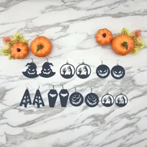 Wholesale Halloween Leather Black Hollow Bat Spider Web Hat Spider Earrings