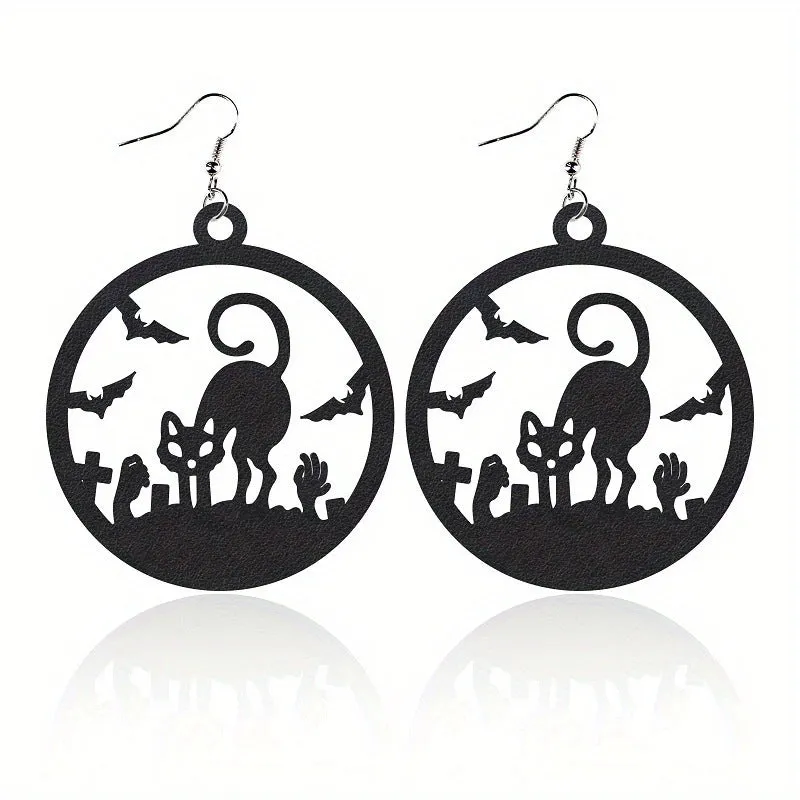 Wholesale Halloween Leather Black Hollow Bat Spider Web Hat Spider Earrings