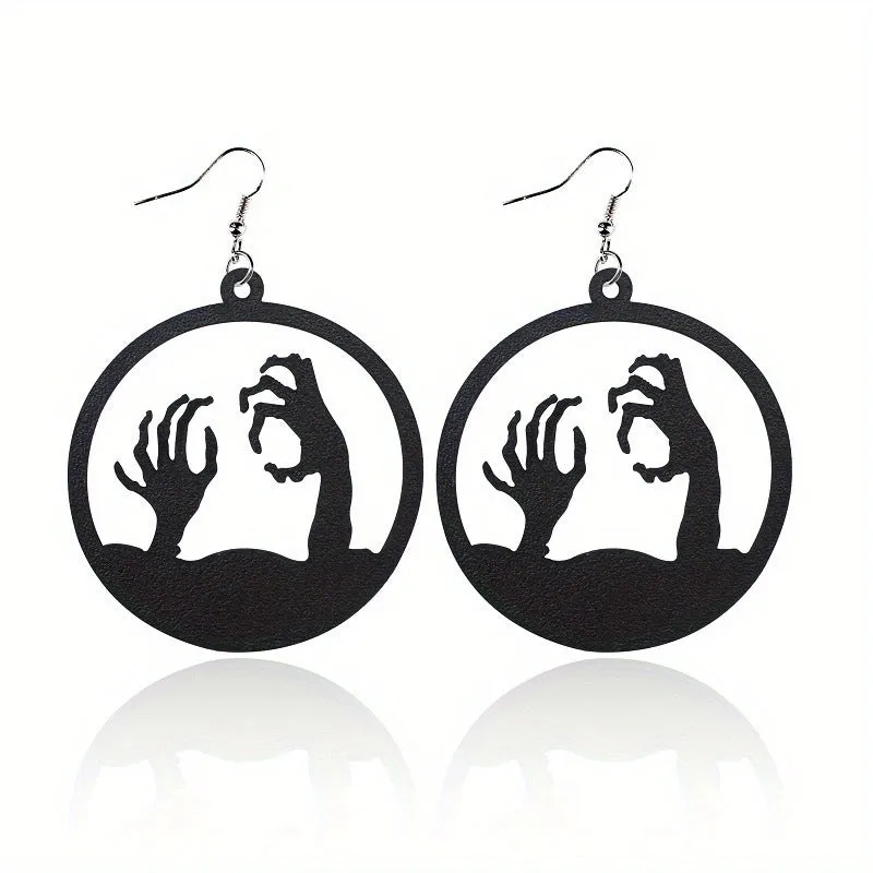 Wholesale Halloween Leather Black Hollow Bat Spider Web Hat Spider Earrings